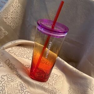 Starbucks Purple and Orange Tumbler with Straw